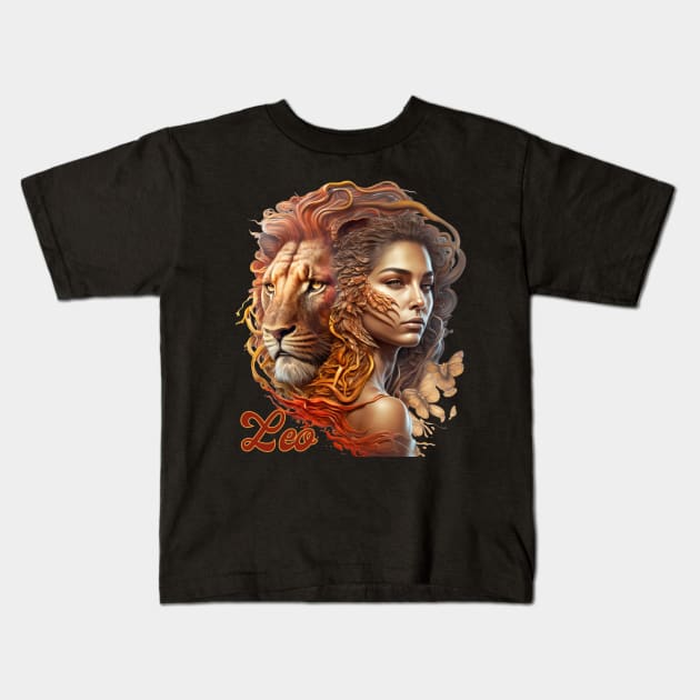 Leo Zodiac Sign Woman Kids T-Shirt by SassyElevate2